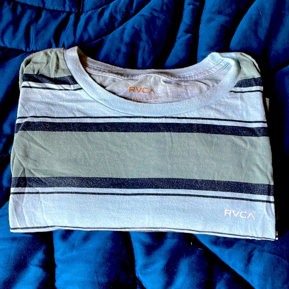 3/$20! EUC RVCA MEN’S XL S/S striped green /navy t-shirt